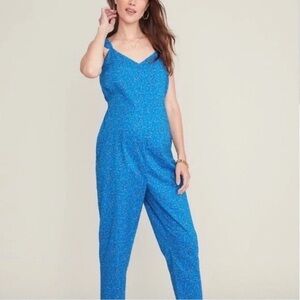 Hatch Daphne Blue Micro Floral Ruffle Strap Sleeveless Maternity Jumpsuit Size 1